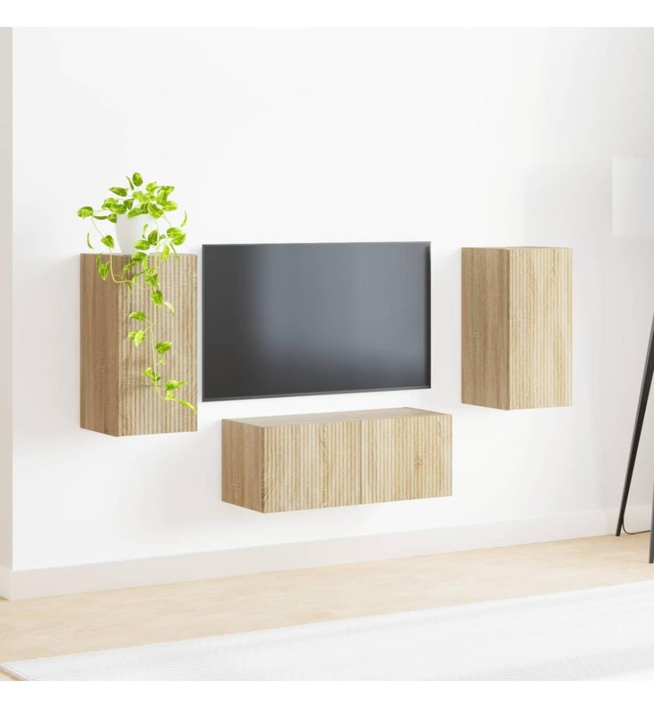 vidaXL TV-Schrankset Wandmontiert 6 pcs Sonoma-Eiche Holzwerkstoff