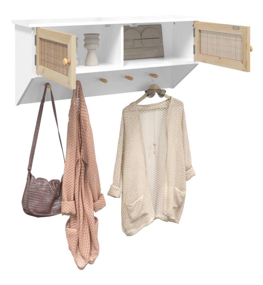 vidaXL Wandgarderobe Weiss Holzwerkstoff und Rattan Natur