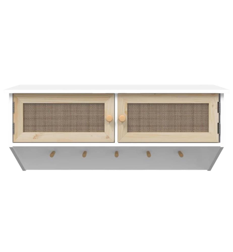 vidaXL Wandgarderobe Weiss Holzwerkstoff und Rattan Natur
