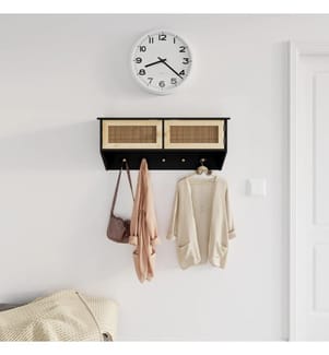 vidaXL Porte-manteau mural Noir Bois d'ingénierie et rotin naturel