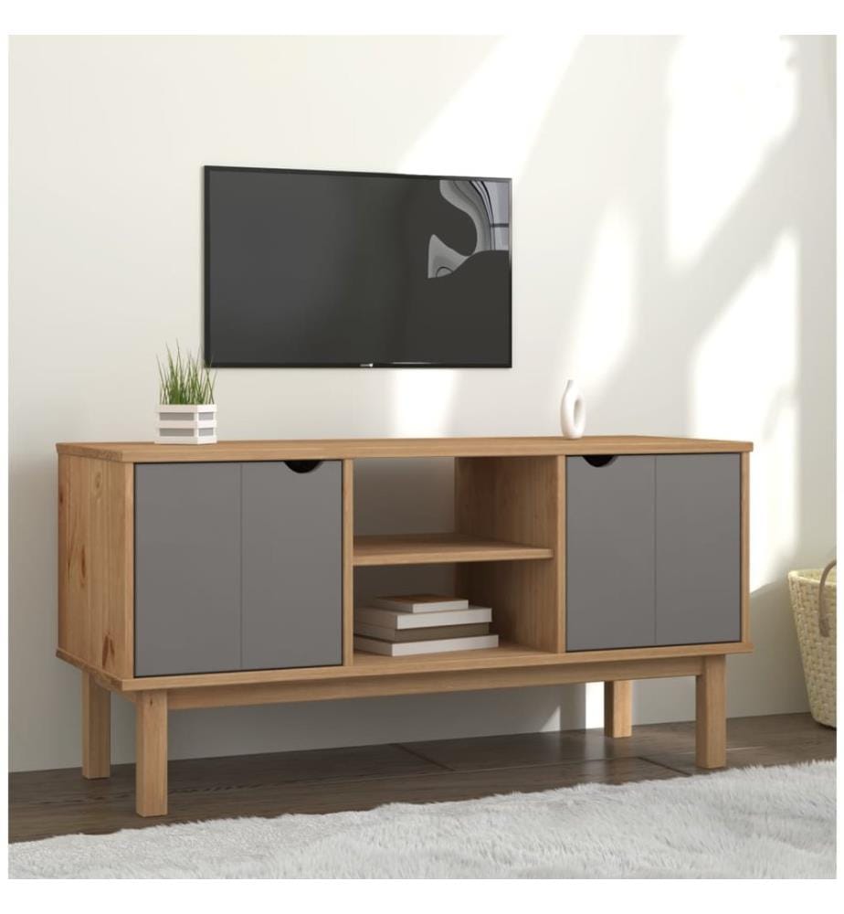 vidaXL Meuble TV OTTA Marron et gris 113,5x43x57 cm Bois massif pin