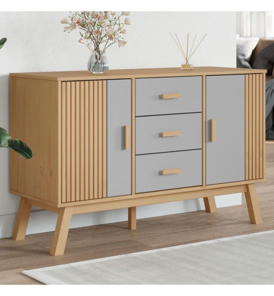 vidaXL Buffet OLDEN gris et marron 114x43x73,5 cm bois massif de pin