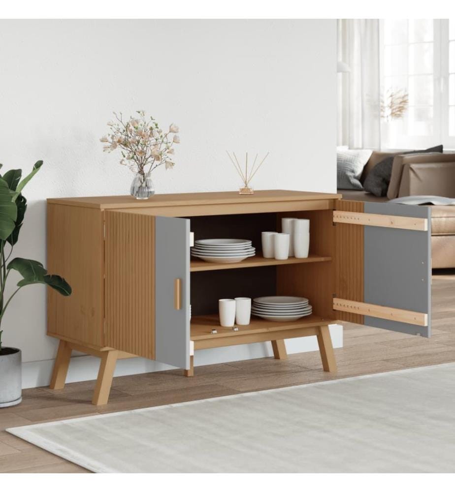 vidaXL Buffet OLDEN gris et marron 114x43x73,5 cm bois massif de pin