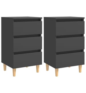 vidaXL Nachttische mit Massivholz-Beinen 2 Stk. Grau 40x35x69 cm