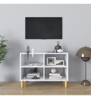 vidaXL Meuble TV avec pieds en bois massif Blanc 69,5x30x50 cm