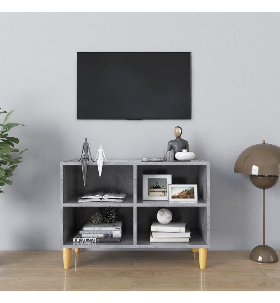 vidaXL TV-Schrank mit Massivholz-Beinen Betongrau 69,5x30x50 cm