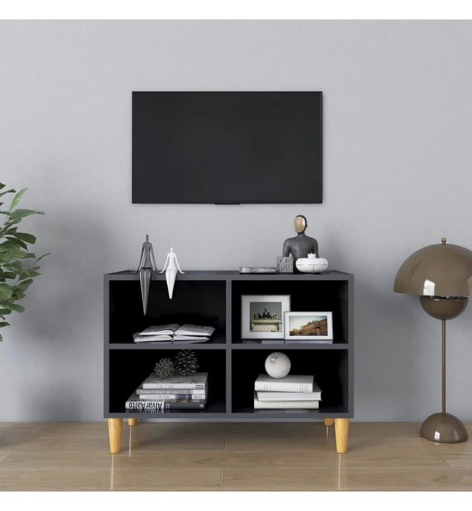vidaXL TV-Schrank mit Massivholz-Beinen Hochglanz-Grau 69,5x30x50 cm