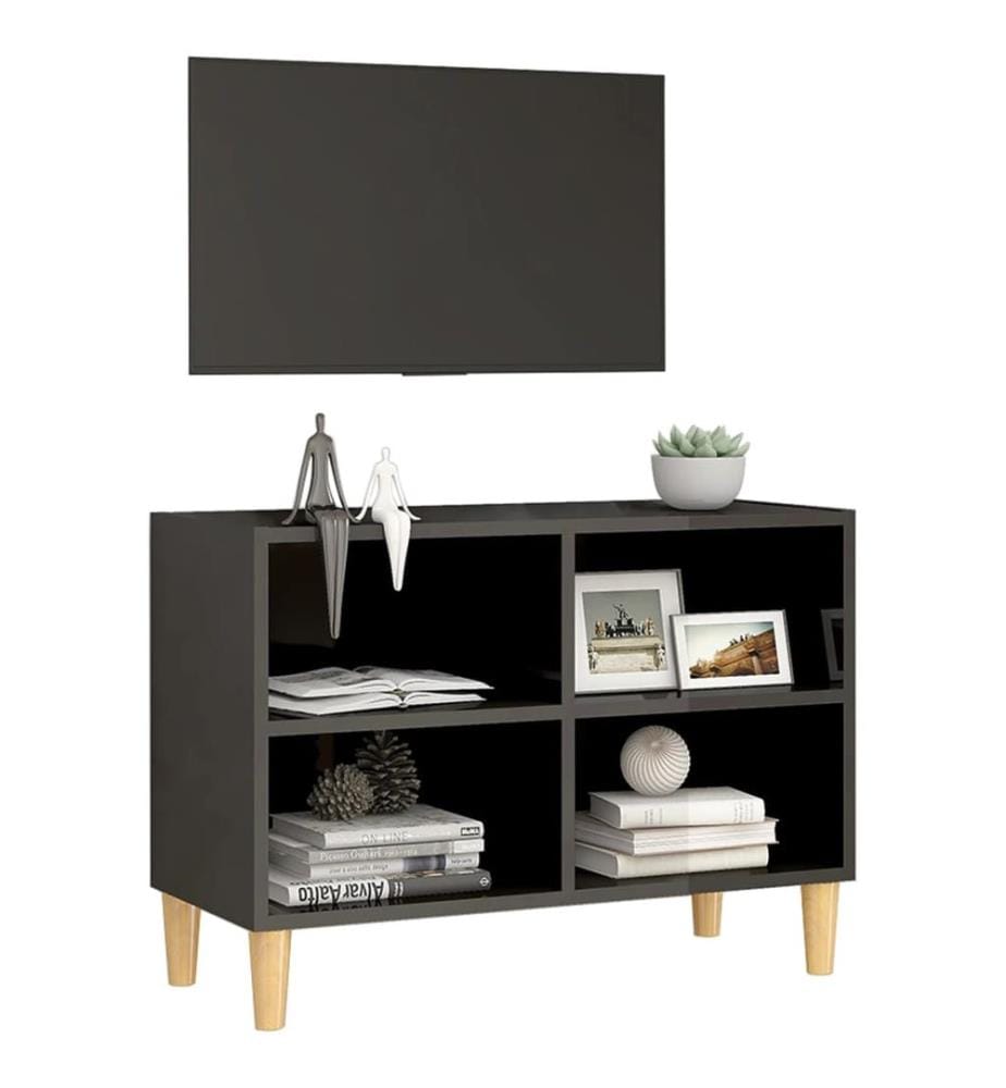 vidaXL TV-Schrank mit Massivholz-Beinen Hochglanz-Grau 69,5x30x50 cm