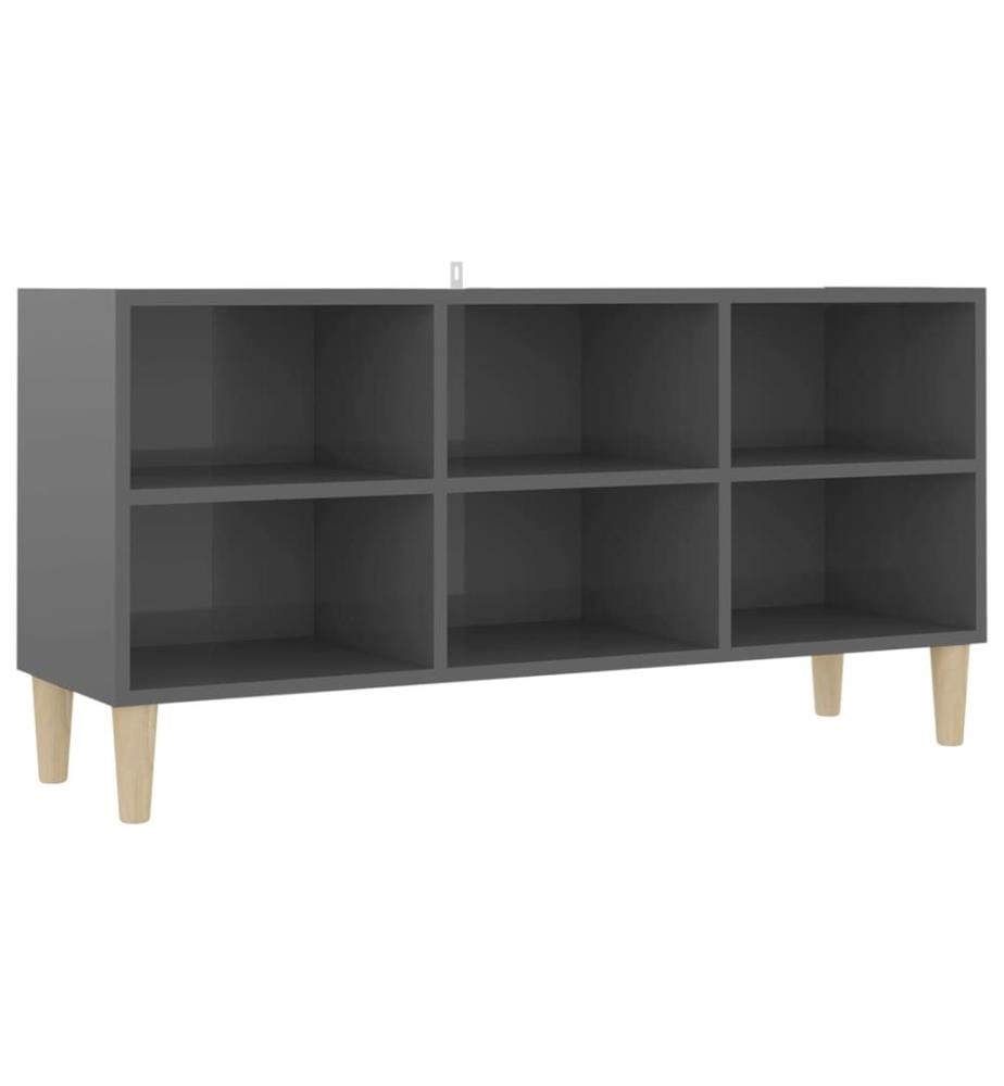 vidaXL TV-Schrank mit Massivholz-Beinen Hochglanz-Grau 103,5x30x50 cm