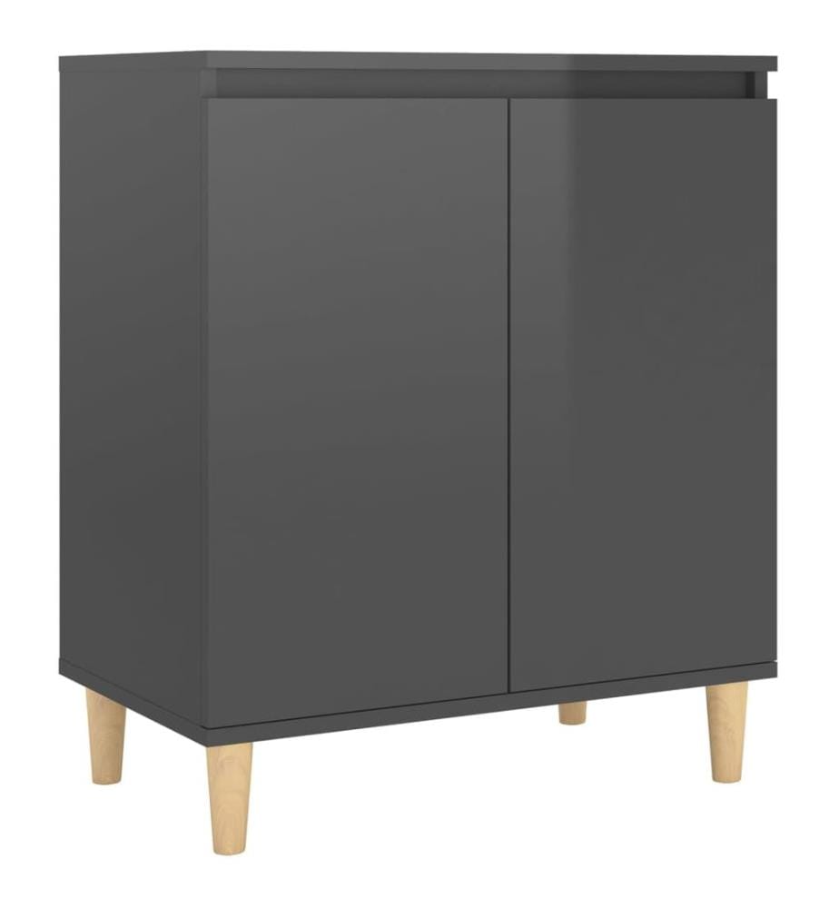 vidaXL Sideboard mit Massivholz-Beinen Hochglanz-Grau 60x35x70 cm