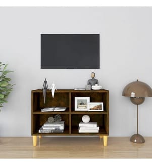 vidaXL Meuble TV avec pieds en bois massif Chêne fumé 69,5x30x50 cm