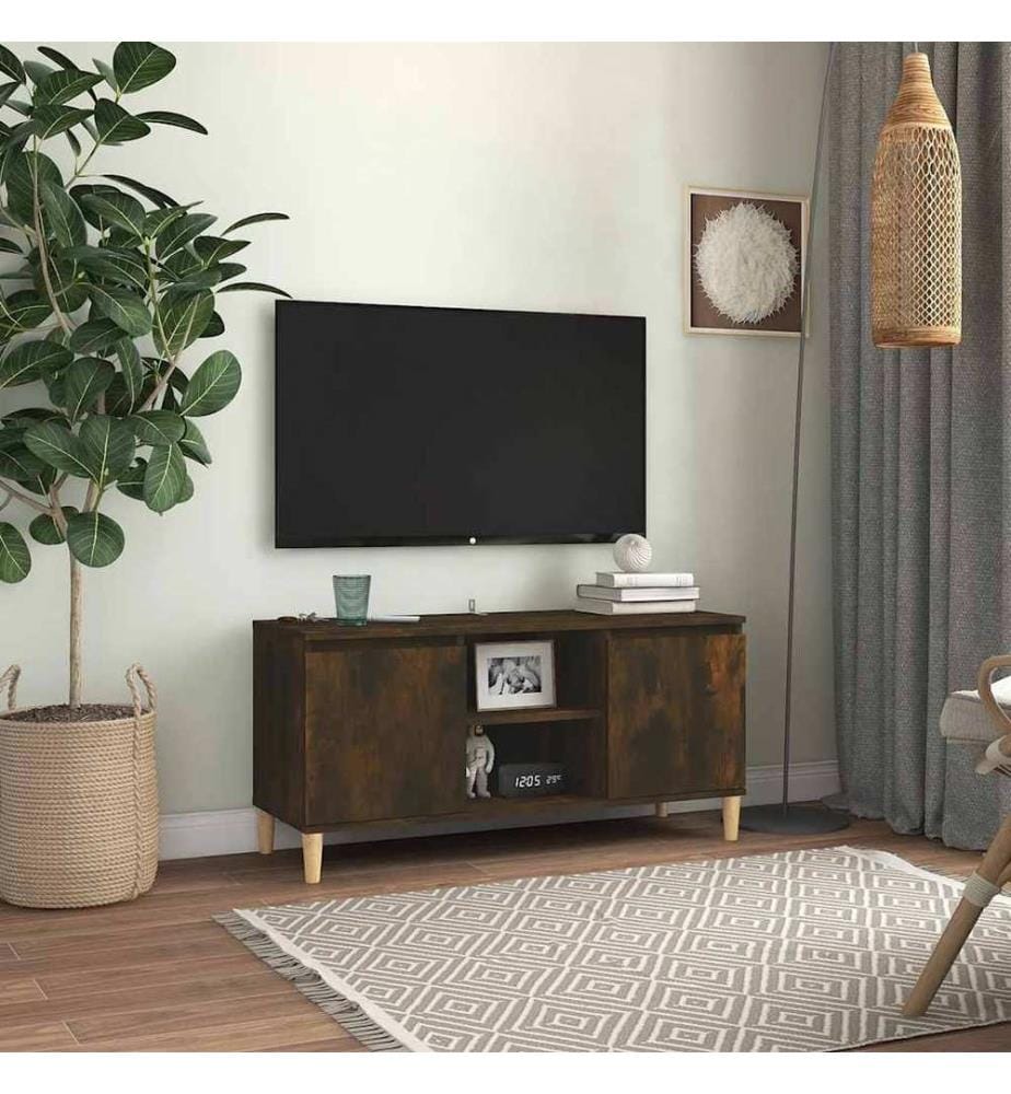 vidaXL TV-Schrank mit Massivholz-Beinen Räuchereiche 103,5x35x50 cm