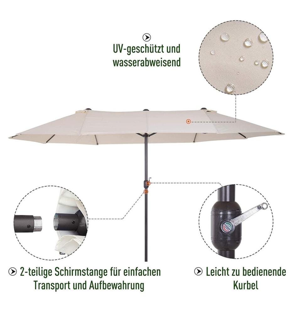 Sonnenschirm Oval L460 x B270 mit Handkurbel - creme