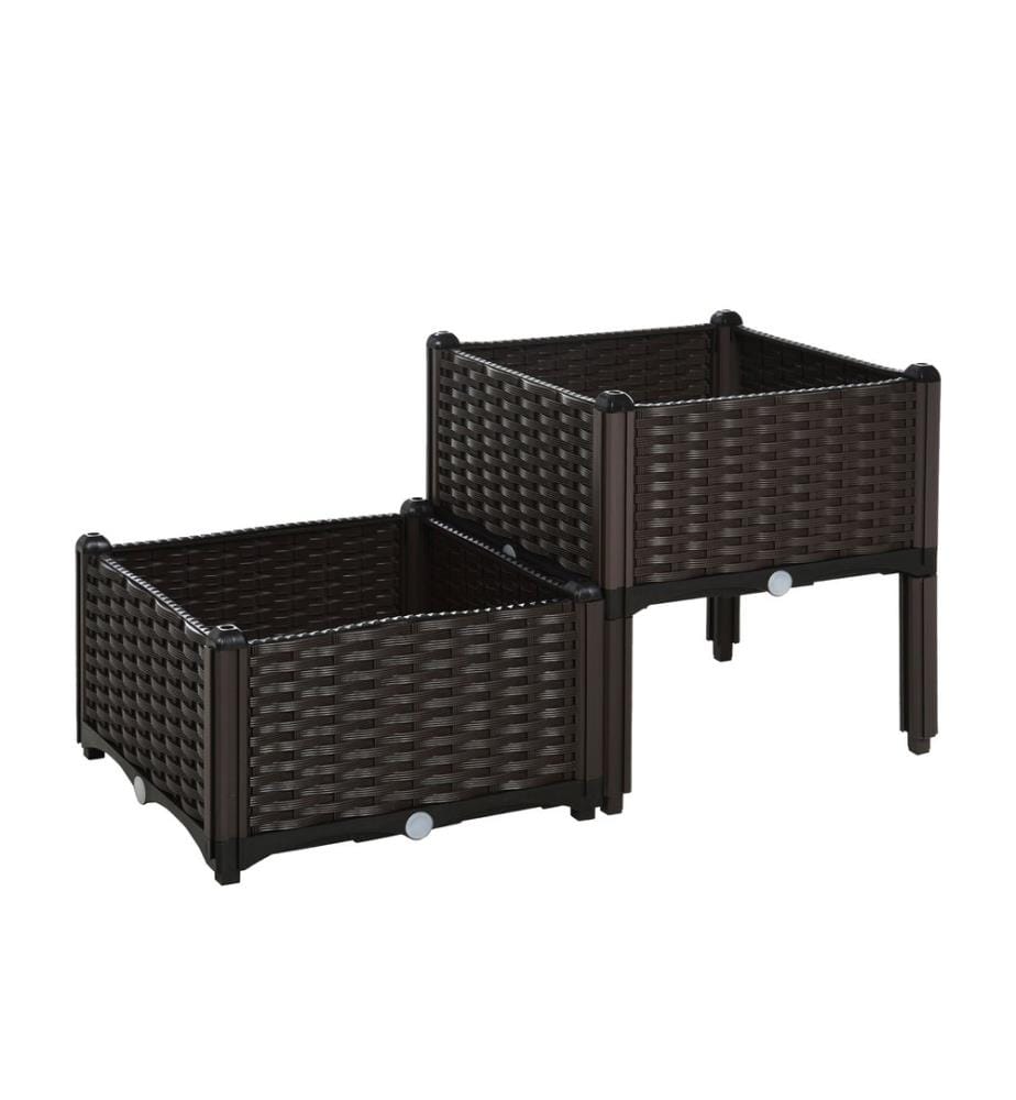 Hochbeet 2er Pflanzkasten Rattan-Optik 40x40x44 cm