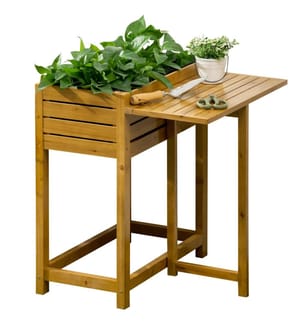 Hochbeet mit klappbarer Arbeitsfläche und Vlies 64x63x74.5 cm