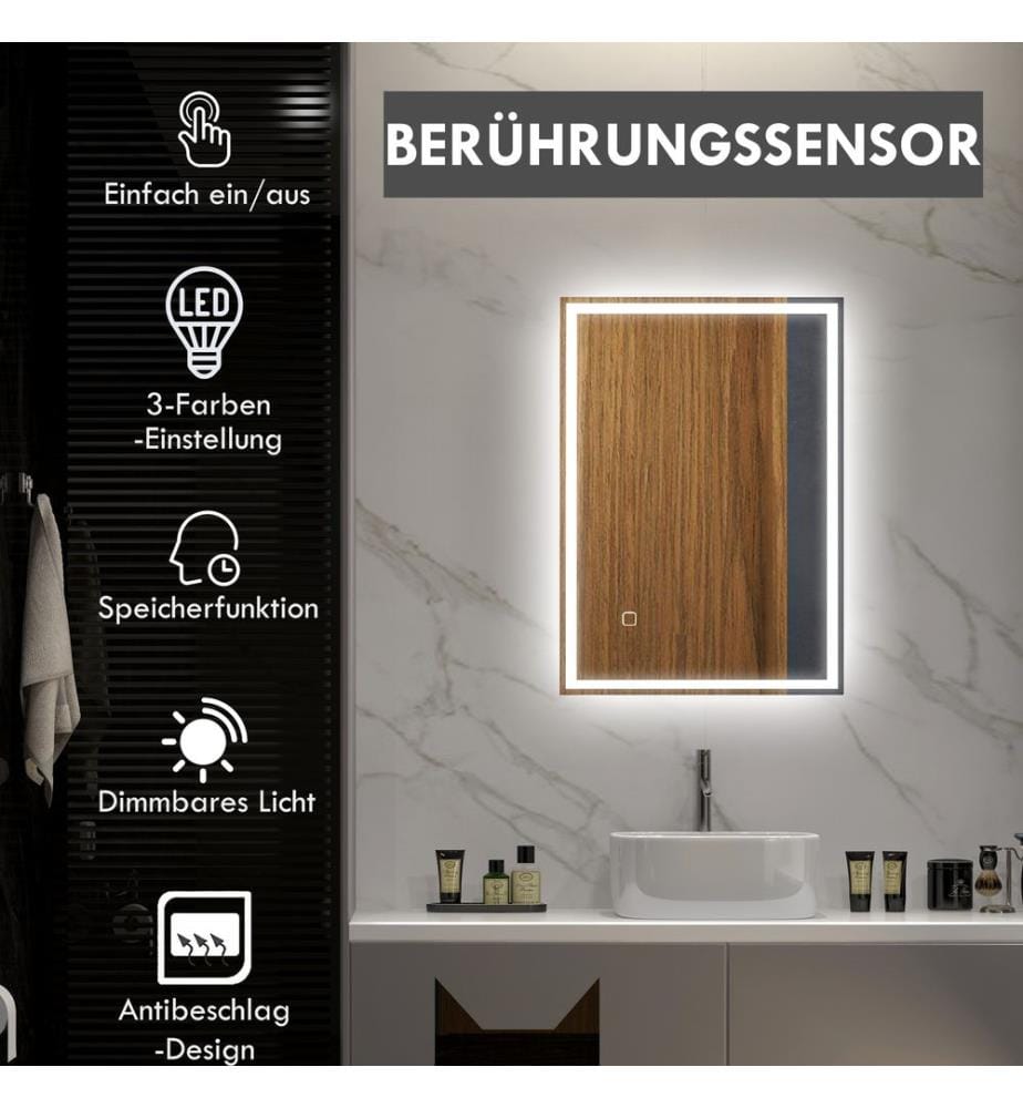 Specchio da bagno Specchio da bagno con luce LED 70x50 cm