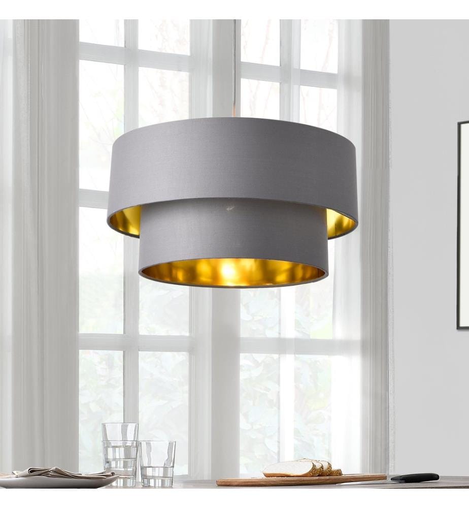 Hängeleuchte Lopar 40 cm Metall Stoff Grau-Gold