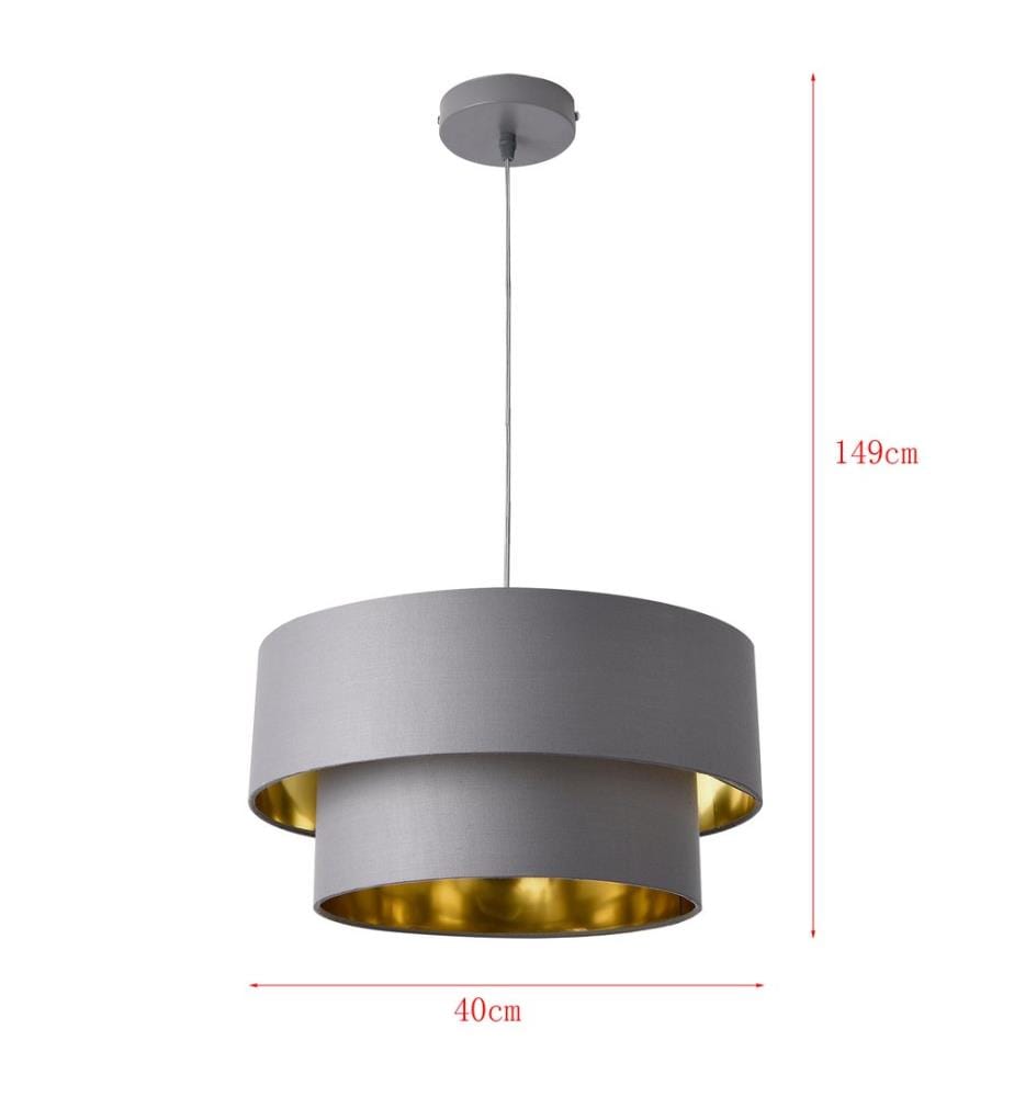 Hängeleuchte Lopar 40 cm Metall Stoff Grau-Gold