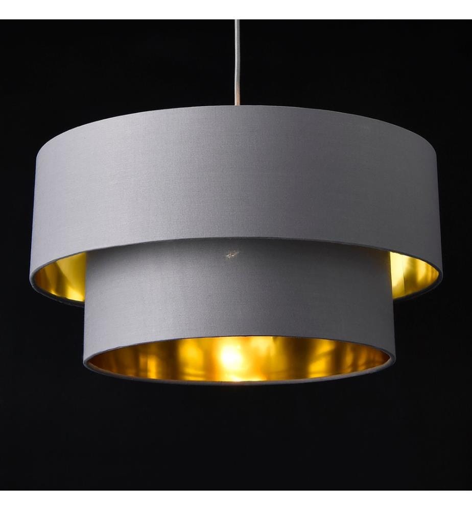 Hängeleuchte Lopar 40 cm Metall Stoff Grau-Gold