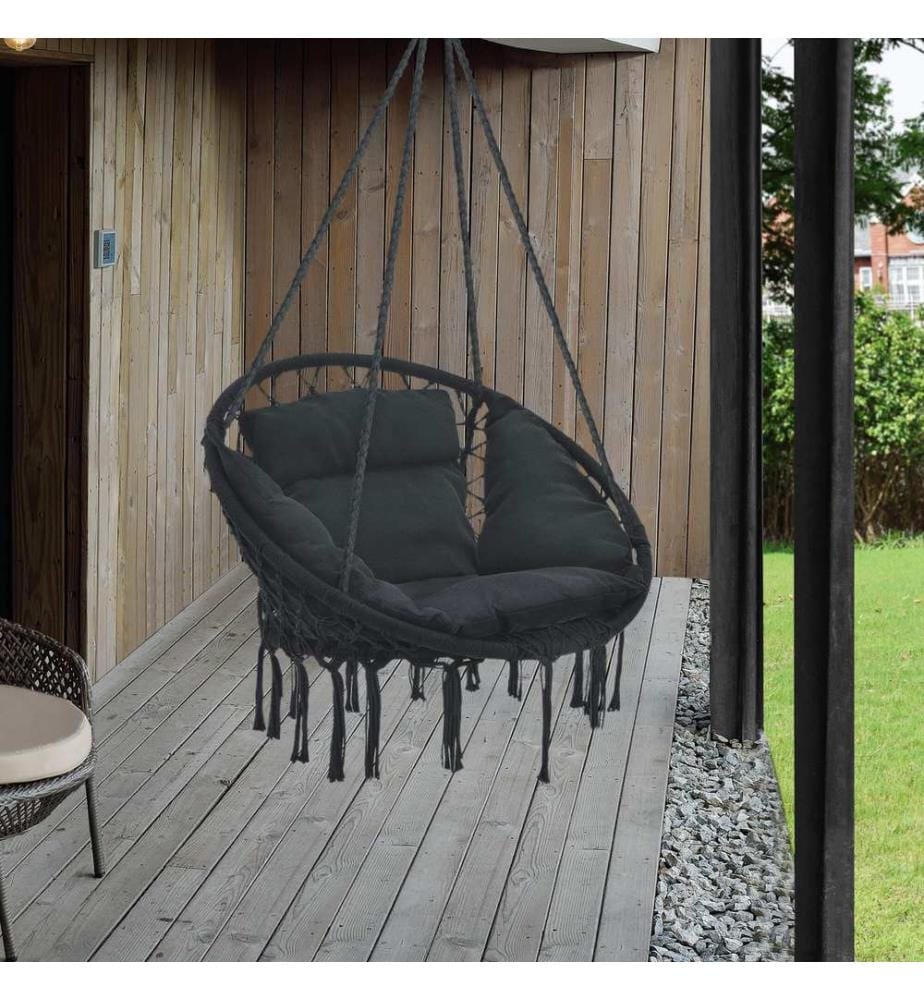 Sedia sospesa Kailua max. 150 kg per interni ed esterni con cuscino nero