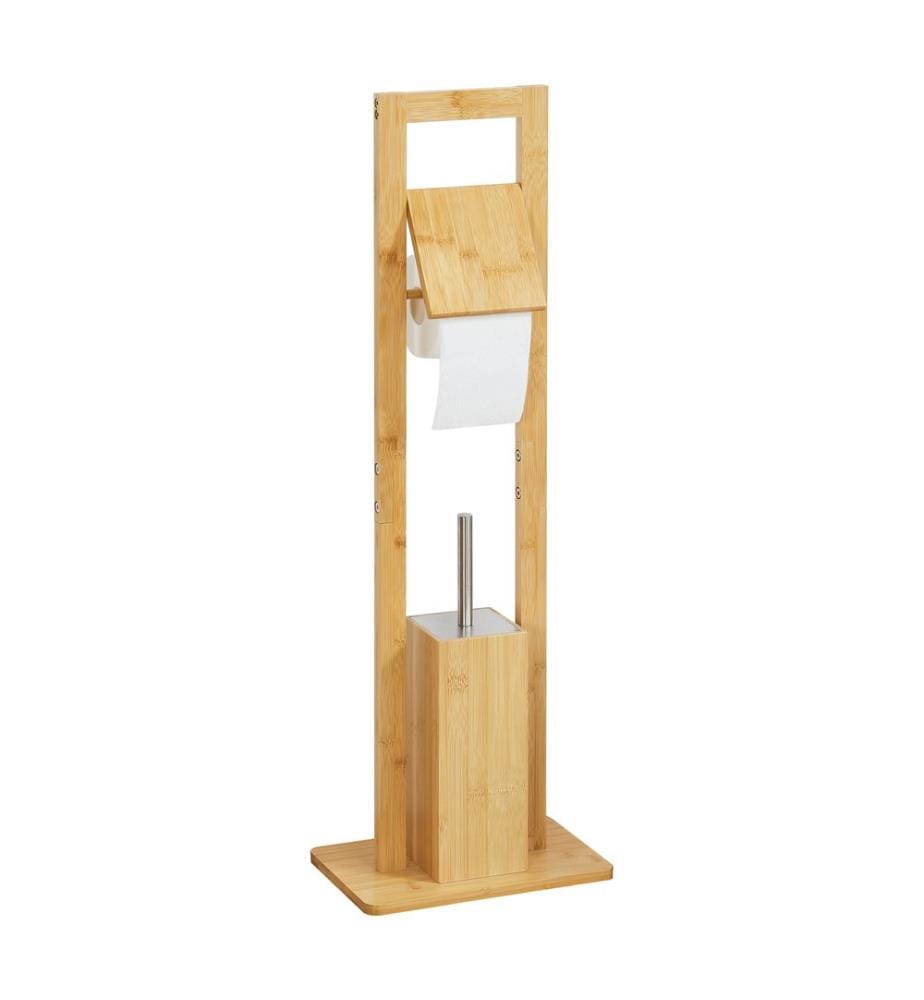 Garniture de WC Västerås Support de papier toilette avec brosse de WC Bambou