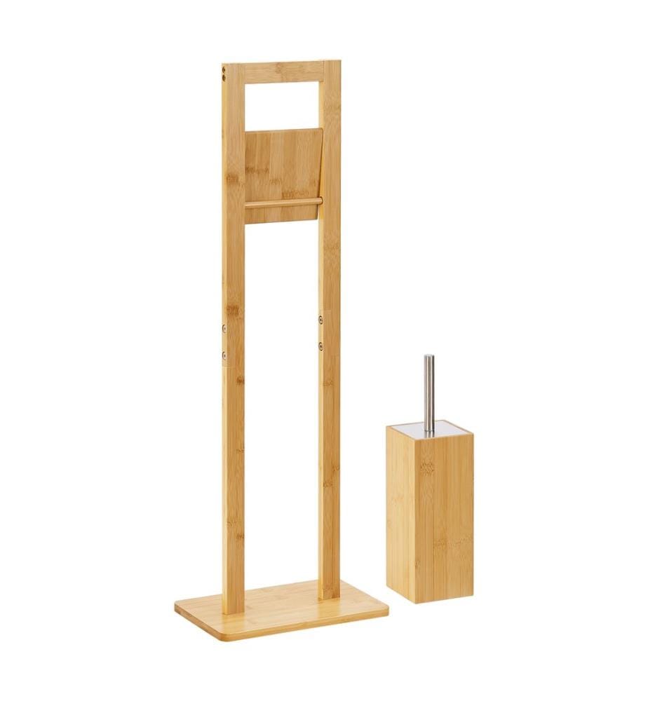 Garniture de WC Västerås Support de papier toilette avec brosse de WC Bambou