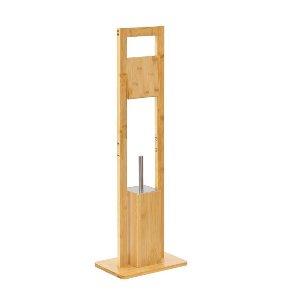 Garniture de WC Västerås Support de papier toilette avec brosse de WC Bambou