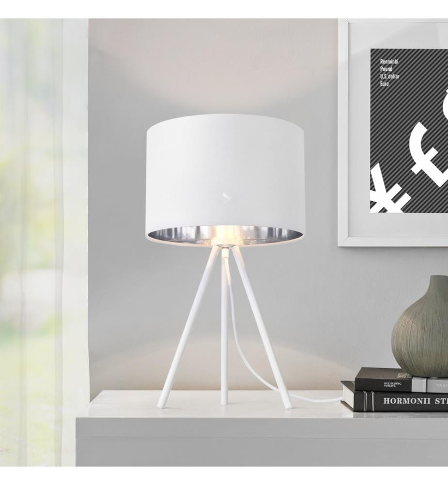 Lampe de table Metz avec abat-jour en tissu, culot E14, 40 W max., blanche