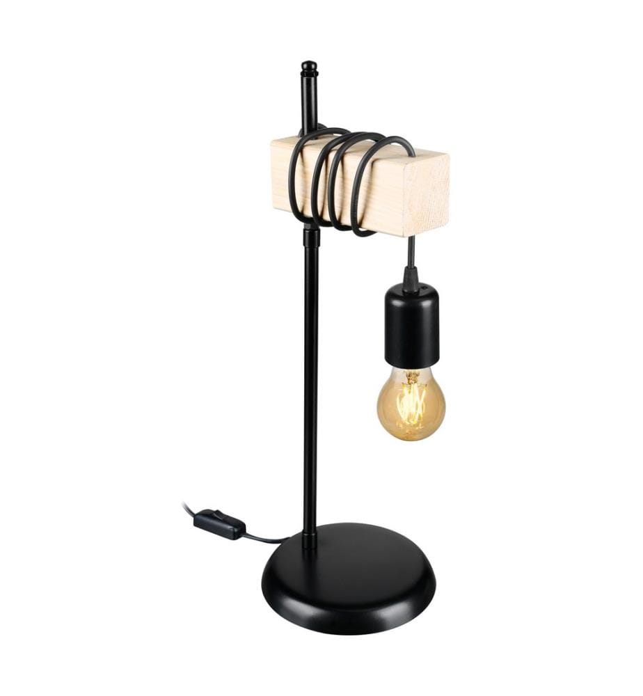 Tischlampe Chatham E27 Metall Massivholz Schwarz Holzoptik