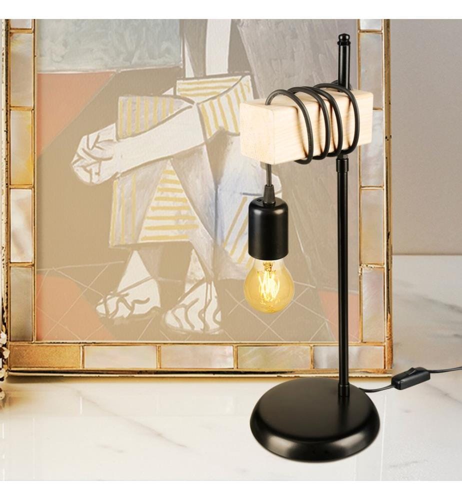 Tischlampe Chatham E27 Metall Massivholz Schwarz Holzoptik