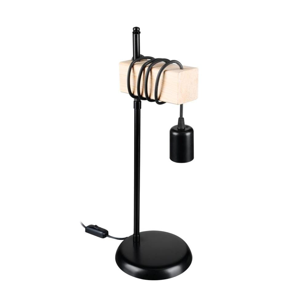 Tischlampe Chatham E27 Metall Massivholz Schwarz Holzoptik