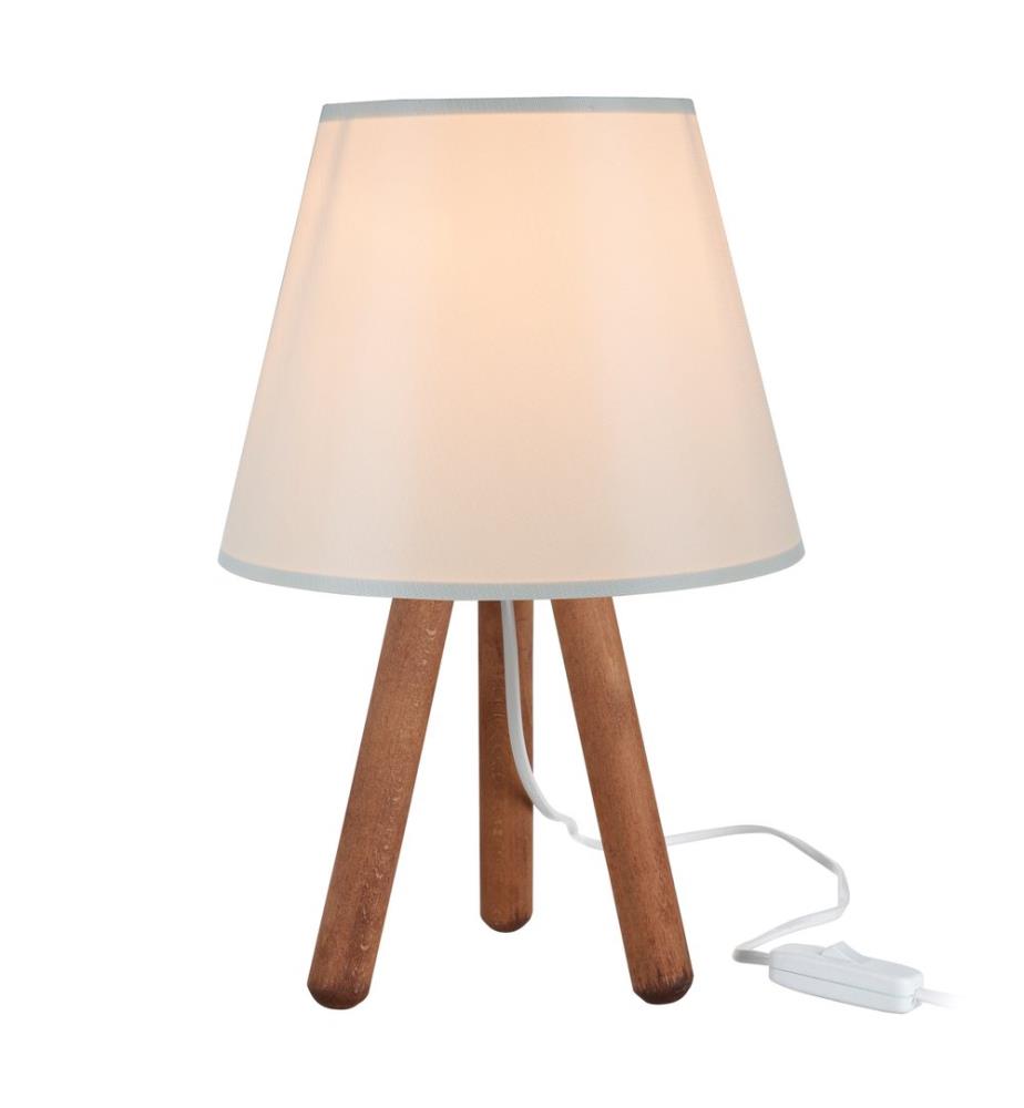 Tischlampe Kidderminster E27 Buchenholz Textil Walnussoptik Creme