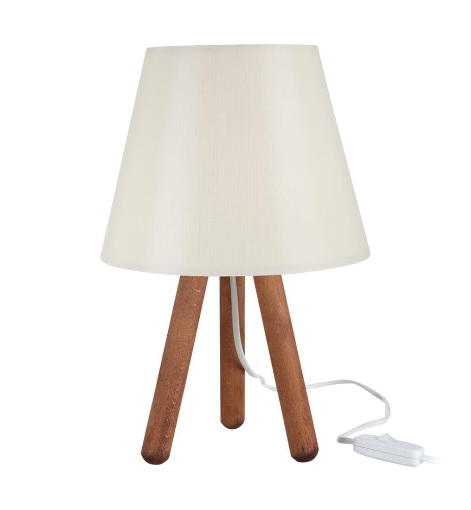 Tischlampe Kidderminster E27 Buchenholz Textil Walnussoptik Creme