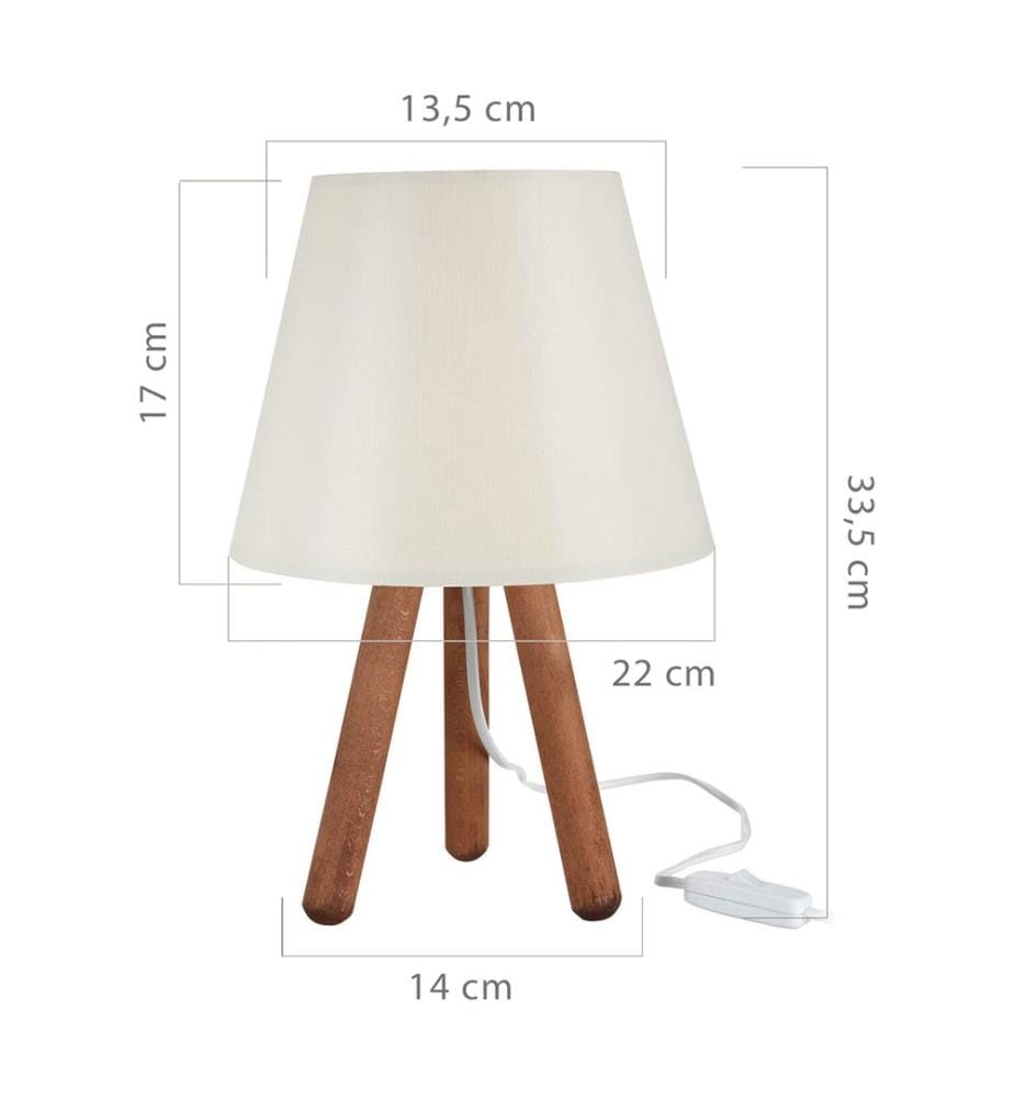 Tischlampe Kidderminster E27 Buchenholz Textil Walnussoptik Creme