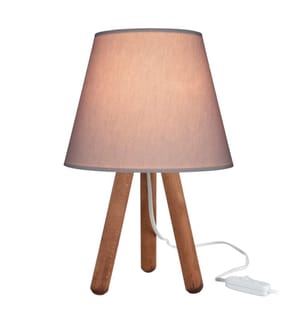 Tischlampe Kidderminster E27 Buchenholz Textil Walnussoptik Grau