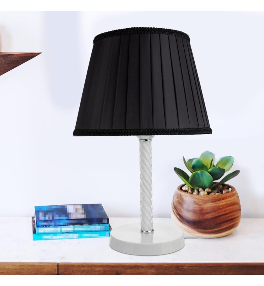 Lampe de table Kilbride E27 métal, verre et tissu, blanc et noir