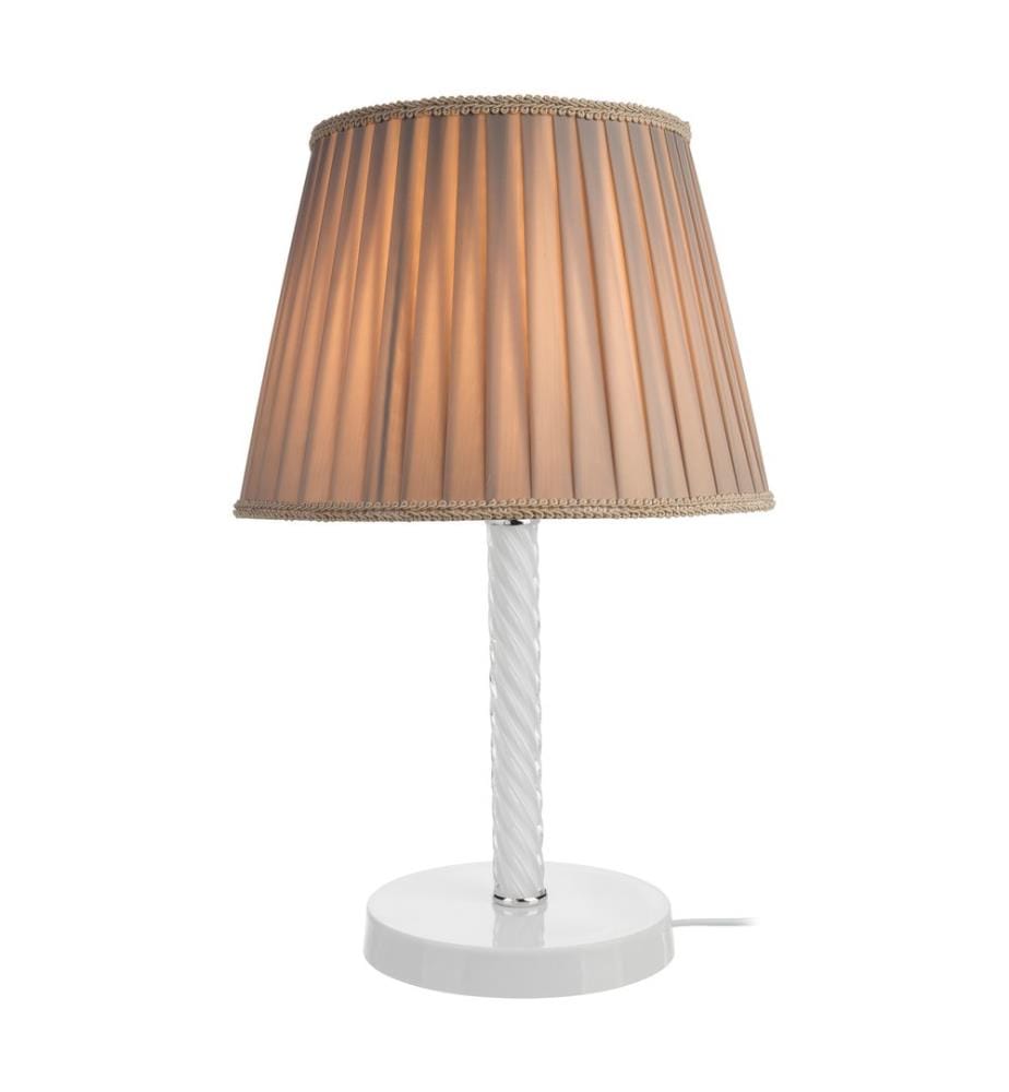 Lampe de table Kilbride E27 en métal, verre et tissu, blanc et couleur sable