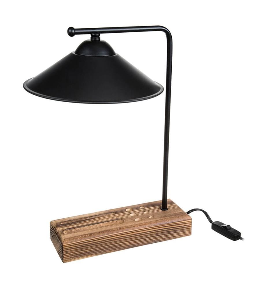 Lampe de table Folkestone E27 en bois massif et métal, noir et bois