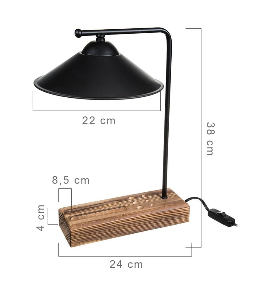 Lampe de table Folkestone E27 en bois massif et métal, noir et bois