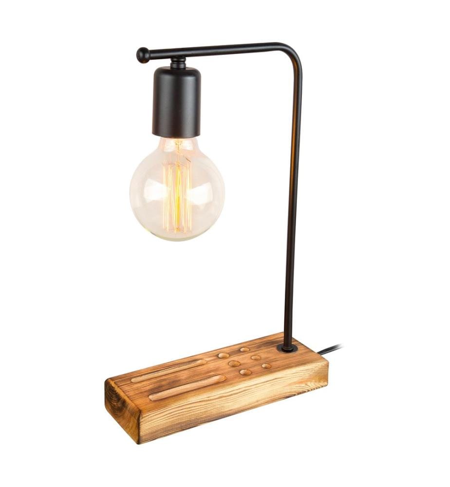 Tischlampe Lincoln E27 Massivholz Metall Schwarz Holzoptik