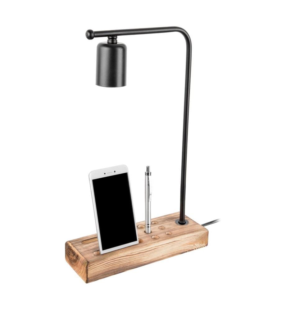 Tischlampe Lincoln E27 Massivholz Metall Schwarz Holzoptik