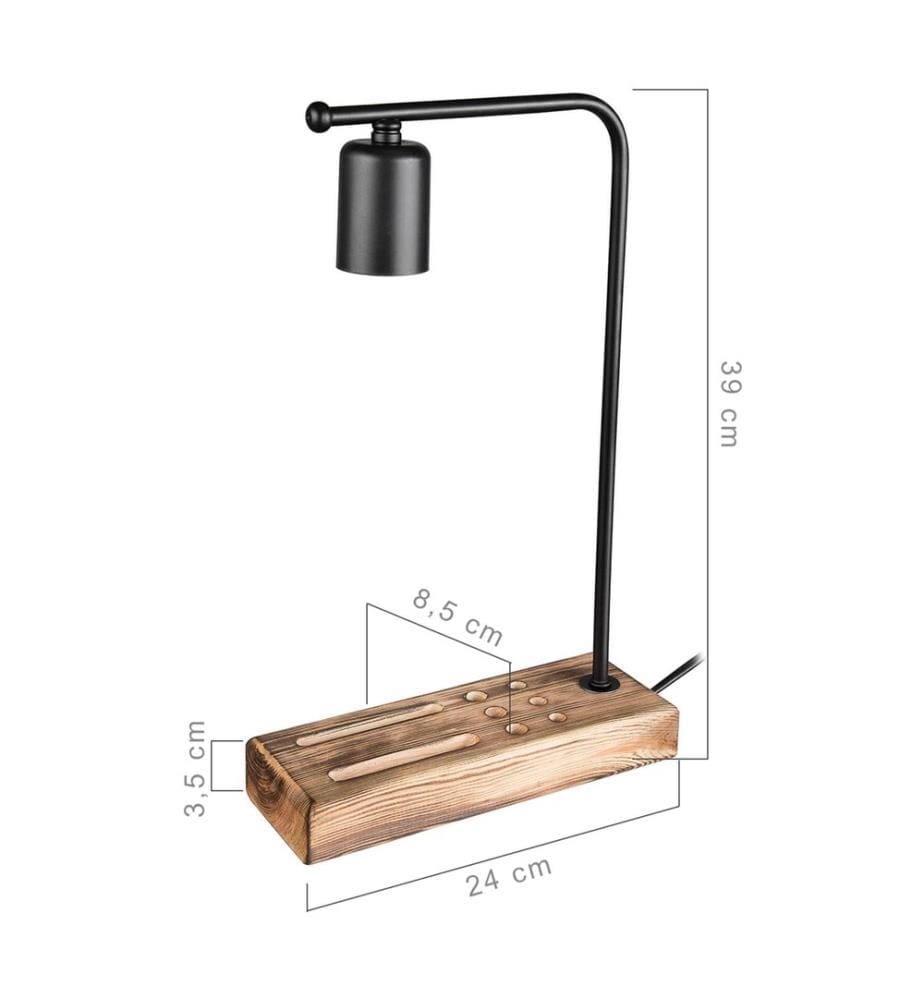 Tischlampe Lincoln E27 Massivholz Metall Schwarz Holzoptik