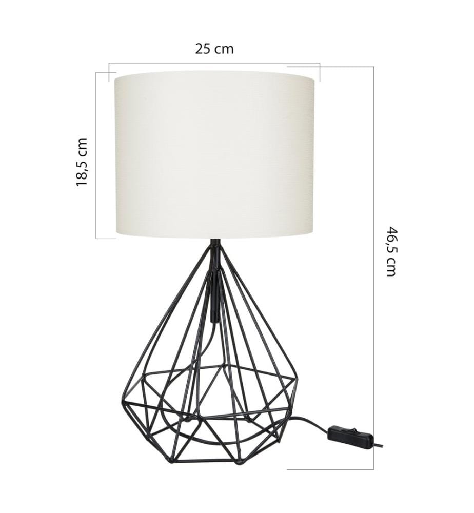 Lampe de table Gloucester E27 en métal et tissu, noir et blanc