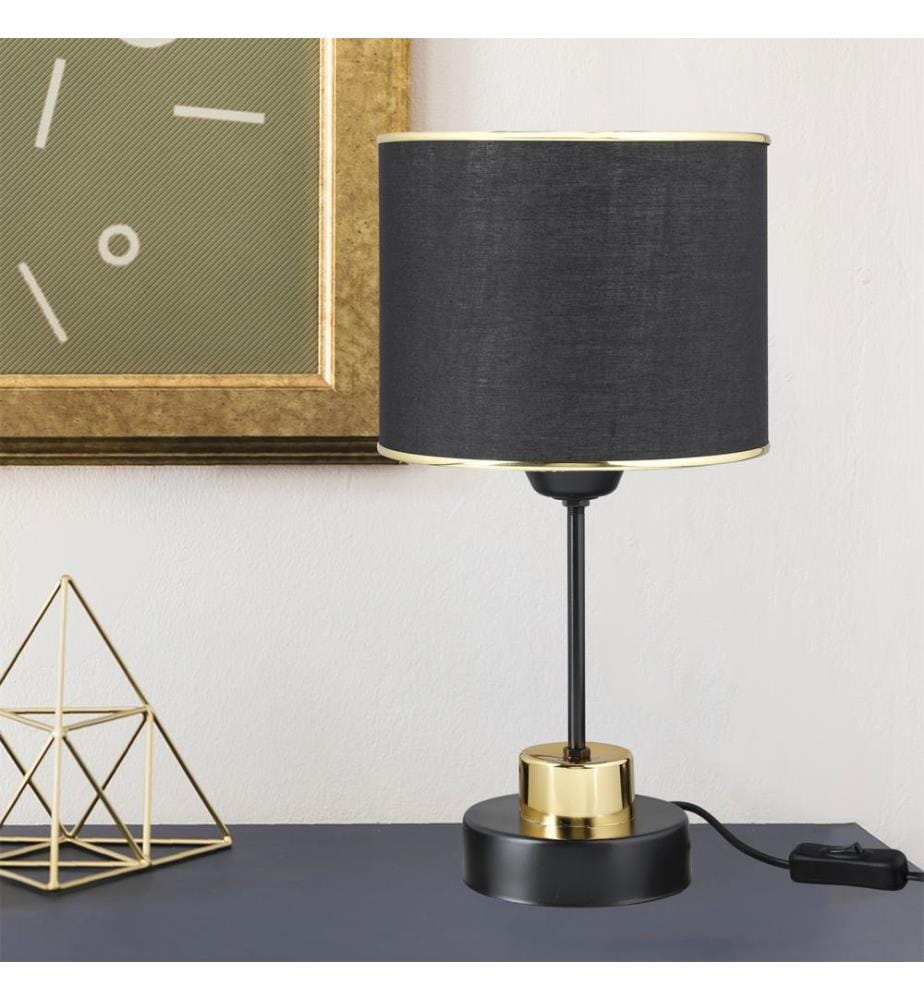 Tischlampe Gravesend E27 Metall Textil Schwarz Messingfarben