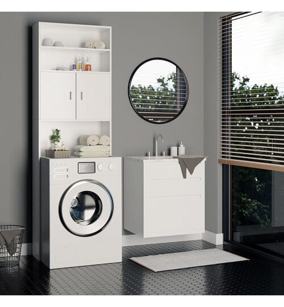Meuble pour lave-linge avec étagère, blanc