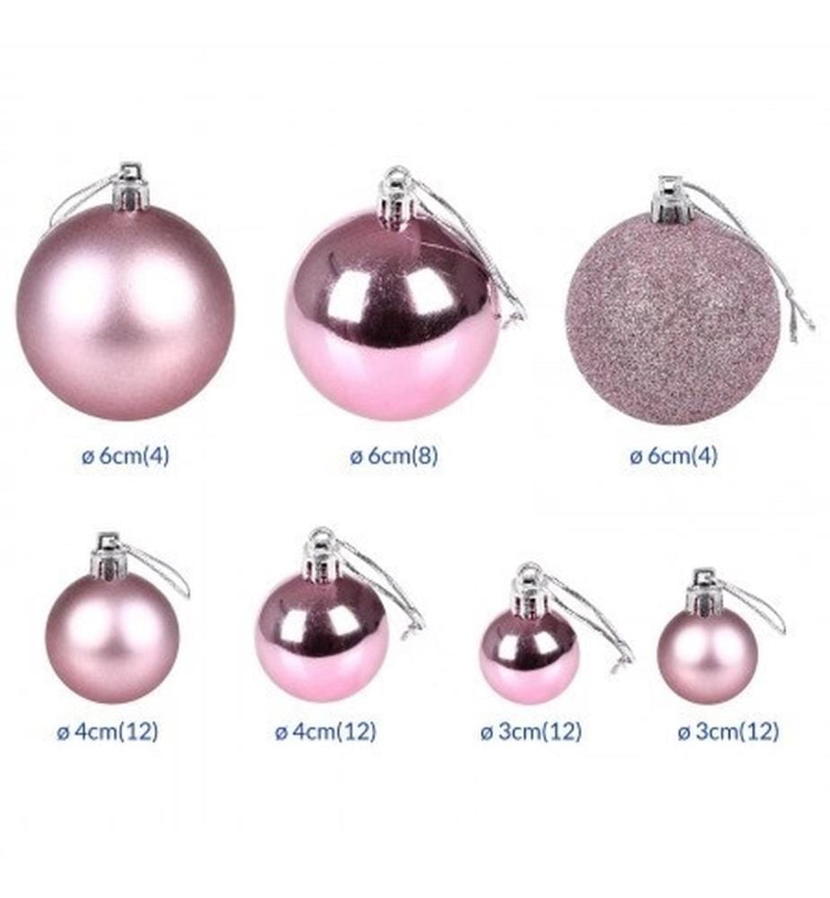 Boules de Noël, boules pour sapin de Noël, lot de 77 pièces, rose