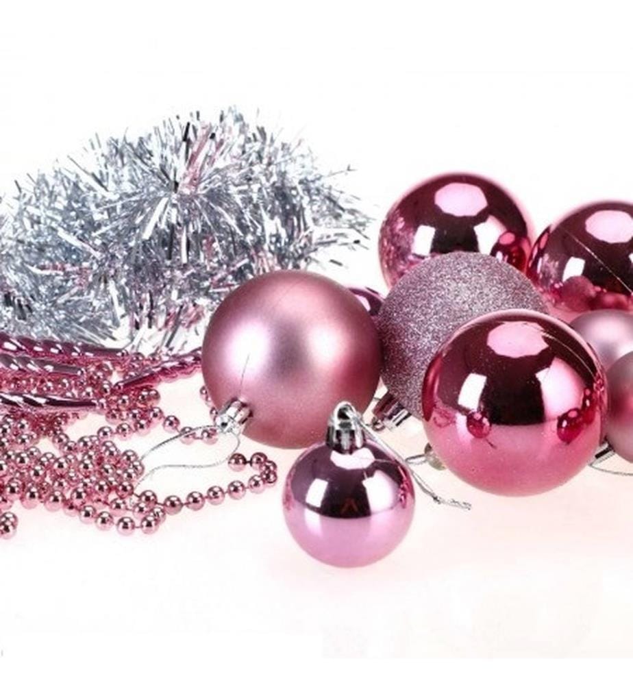 Boules de Noël, boules pour sapin de Noël, lot de 77 pièces, rose