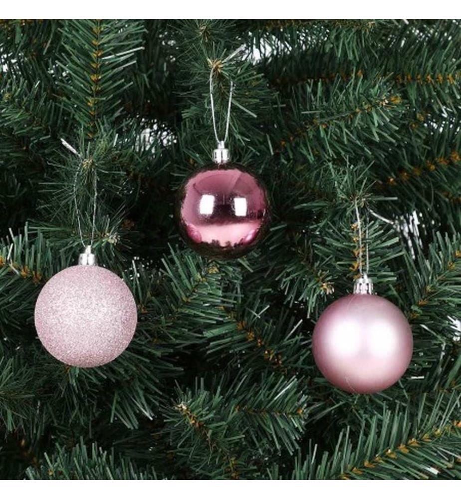 Boules de Noël, boules pour sapin de Noël, lot de 77 pièces, rose
