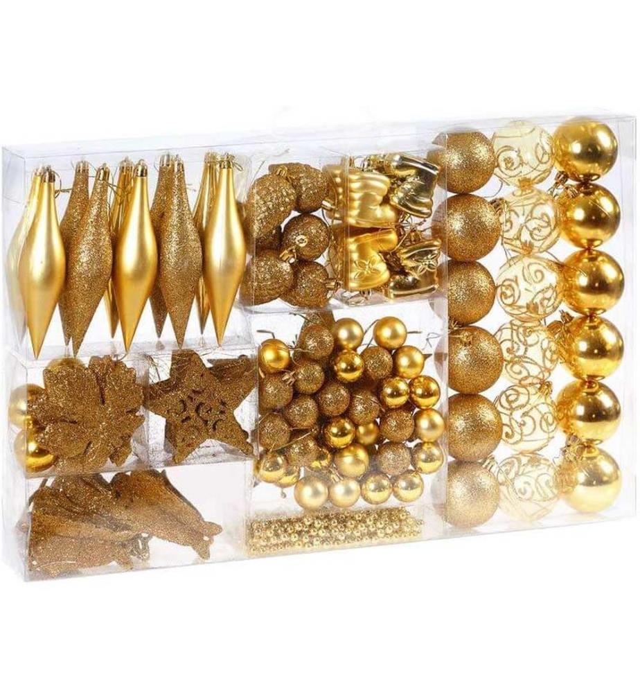 Boules de Noël, boules pour sapin de Noël, 102 pièces, dorées