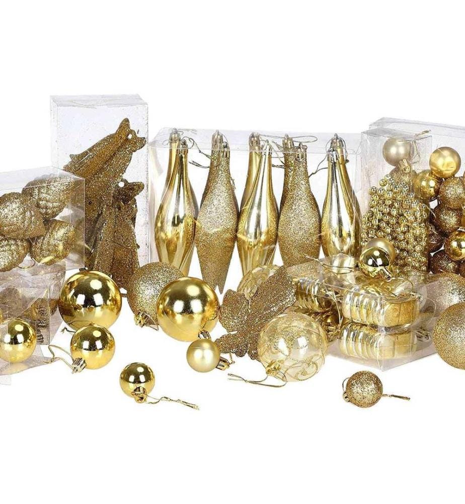 Boules de Noël, boules pour sapin de Noël, 102 pièces, dorées